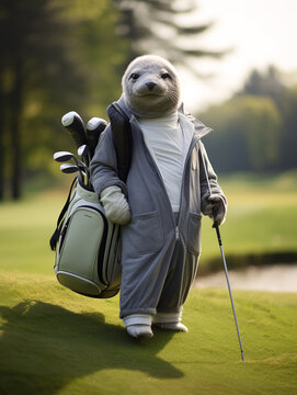 A Seal Dressed up as a Golfer on a Golf Course | Generative AI