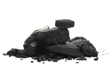 Tuinposter Pile black coal isolated on white, side view   © dule964