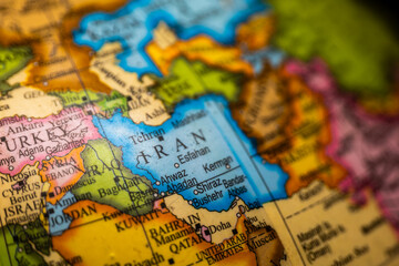 Close-up of Iran Country in Map - obrazy, fototapety, plakaty