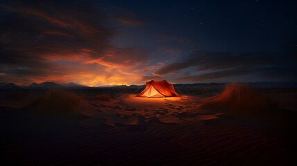 Fototapeta na wymiar Desert camping at night 