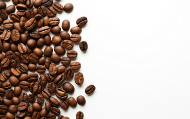 Obraz premium Coffee beans top view on a white background space for text