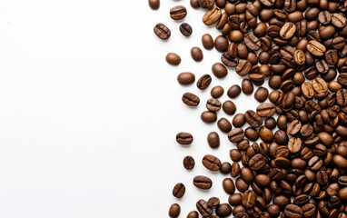 Coffee beans top view on a white background space for text