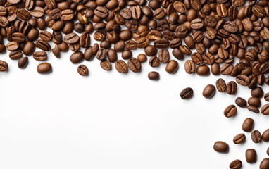 Obraz premium Coffee beans top view on a white background space for text
