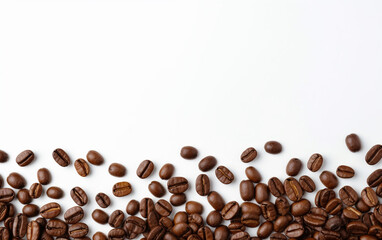 Obraz premium Coffee beans top view on a white background space for text