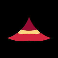 A simple logo depicting a red-yellow mountain or pyramid. The entire logo is made of circles only.