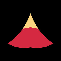 A simple logo with a yellow and red mountain. The entire logo is made of circles only.