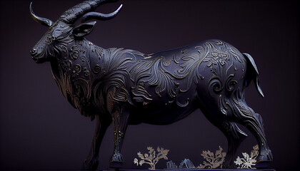 Statue of a goat in the black color 