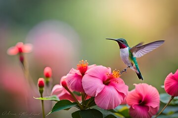 hummingbird and flowergenerated by AI technology	