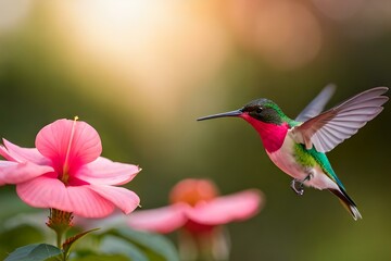 hummingbird on flowergenerated by AI technology	