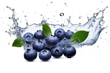 blueberries with water splash on white background