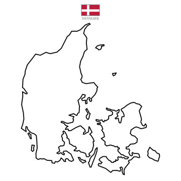 Denmark map on white background. Isolated contour map high detailed. Vector illustration