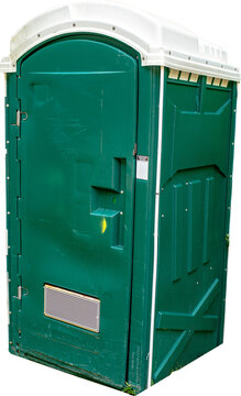Porta Potty, Porta John, beat up and old, teal colored. High resolution PNG with transparent background.