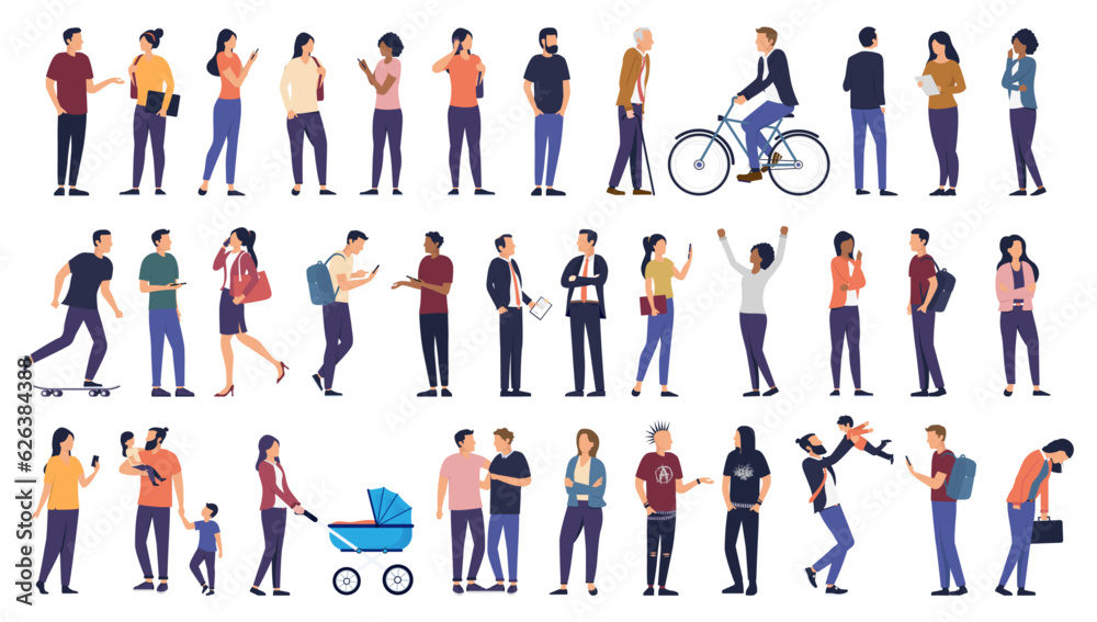 Fototapete people vector collection - set of casual urban characters in various positions doing different activ