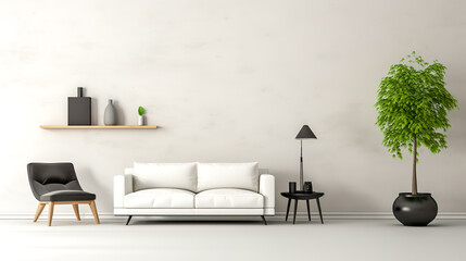 minimalism in the interior, white sofa, made with Generative AI