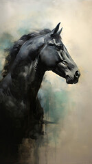 Obraz na płótnie Canvas black horse canvas art hand painting