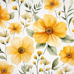 seamless pattern with yellow flowers, wallpaper, Generative AI
