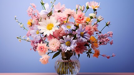  a vase filled with lots of different colored flowers on a table.  generative ai