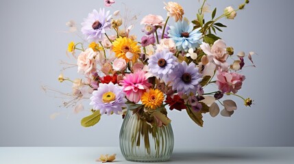  a vase filled with lots of colorful flowers on top of a table.  generative ai