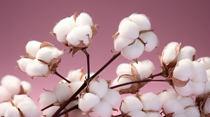  a close up of a cotton plant with a pink background.  generative ai