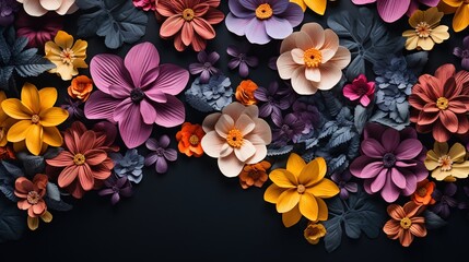  a bunch of flowers that are on a black background with a black background.  generative ai