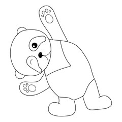 Coloring book, Outline of a cute panda that plays and winks on a white background. Vector illustration. Beautiful black and white animal.