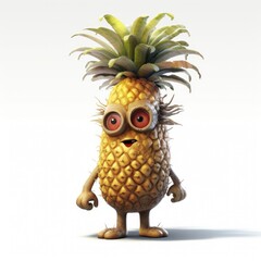 Pineapple character on white background. 3d