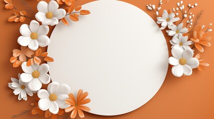 a white paper with orange and white flowers on an orange background.  generative ai