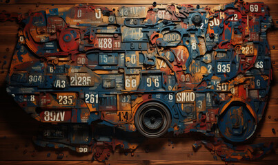 Abstract colorful background, American license plates from different states.