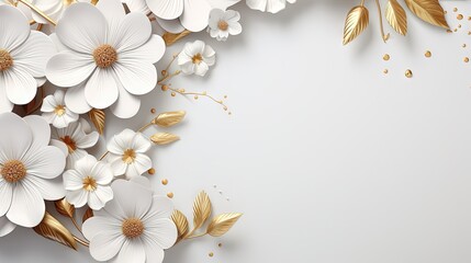 a white and gold floral background with gold leaves and flowers.  generative ai