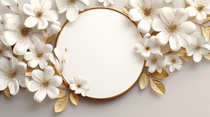  a white and gold floral background with a white oval frame.  generative ai