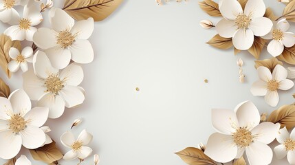  a white flower with gold leaves on a light blue background.  generative ai