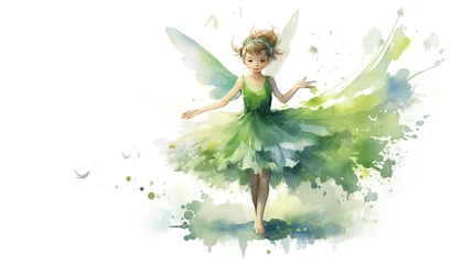  a watercolor painting of a little girl dressed as a fairy.  generative ai