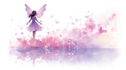 a girl with a butterfly wings standing on a hill of flowers.  generative ai