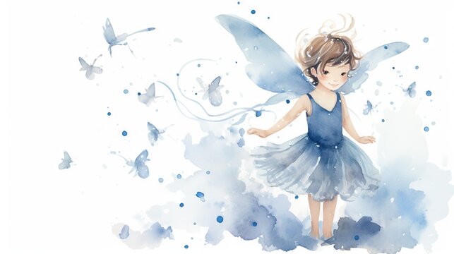  a watercolor painting of a little girl dressed as a fairy.  generative ai