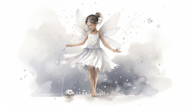  a little girl dressed as a fairy with a flower in her hand.  generative ai