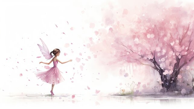  a little girl in a pink dress standing in front of a tree.  generative ai