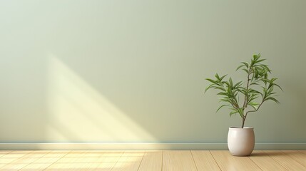 Fototapeta na wymiar a plant in a white vase on a wooden floor in a room. generative ai