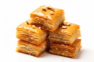 Exquisite Baklava - Famous in the Middle East on a Pure White Background - Created with Generative AI Tools