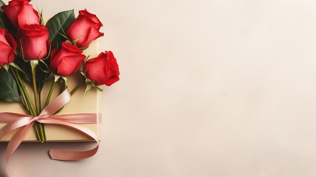  a bouquet of red roses is wrapped in a gift box.  generative ai