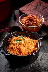 Savory Fusion: Close-Up of Kimchi Fried Rice, a Delectable Blend of Flavors, Captured in 4K Resolution