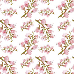 Seamless pattern with pink chestnut inflorescences. Watercolor print for textile or wallpaper.
