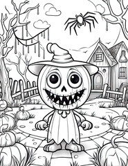 Halloween colouring page with a pumpkin as the subject