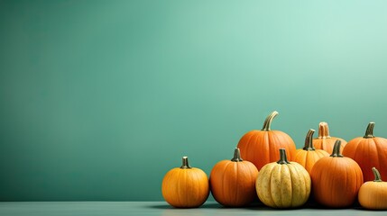 a group of pumpkins sitting on top of a table.  generative ai