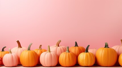  a row of pumpkins sitting on top of a table.  generative ai