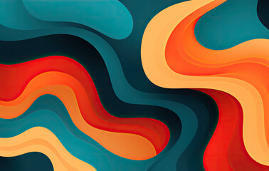Orange and blue abstract abstract design, in the style of wavy lines and organic shapes, folk-inspired illustrations, dark orange and light green, editorial illustrations, abstraction AI Generative