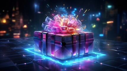 a gift box with a colorful bow on top of it.  generative ai