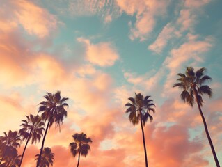 Fototapeta na wymiar Abendliche Silhouetten: Palmen bei Sonnenuntergang