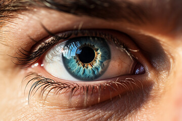 Naklejka premium Macro shot of male human blue eye. High quality photo