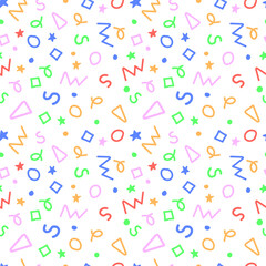 Squiggle doodle seamless pattern. Scribble color illustration.