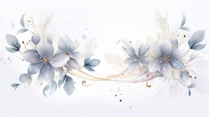  a white and blue floral background with a gold border and some blue flowers.  generative ai